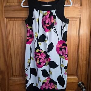 AGB Dress Floral Pink & Black Body hugging Dress size 6
